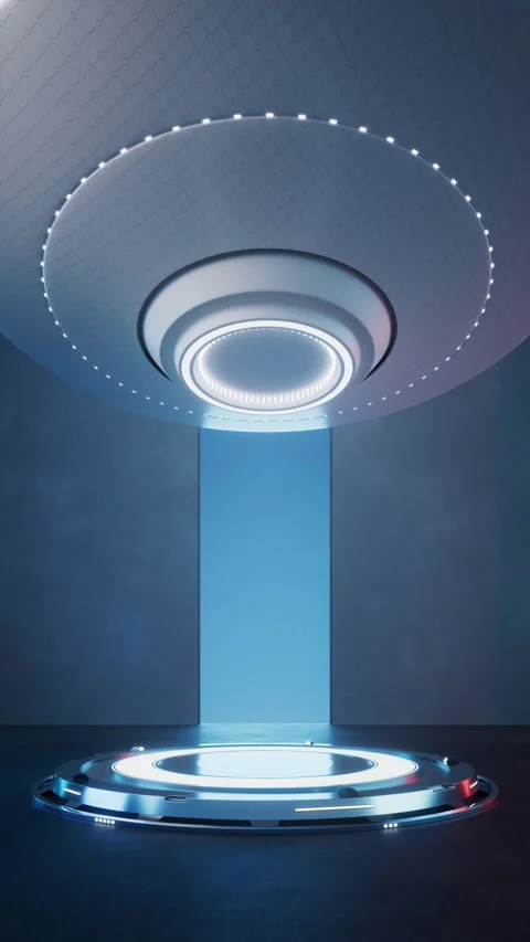 Futuristic stage with glowing blue light beam and circular platform for pro.. Stock Footage 327517052