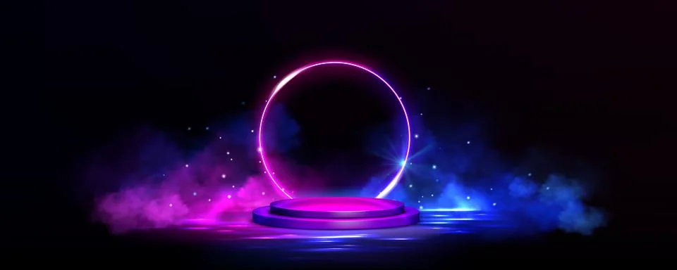 Futuristic stage with neon light frame and podium Stock Illustration