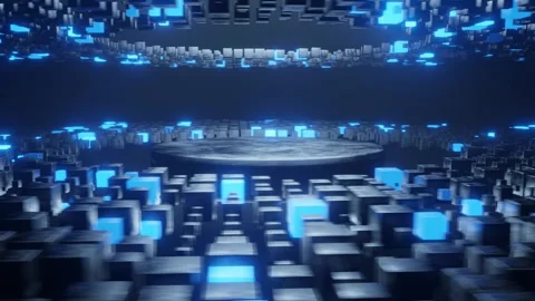 Futuristic stage platform with digital element around. Digital technology Stock Footage 246963820