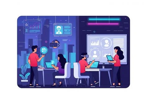 Futuristic Startup Office Scene vector for animation video Illustrazione stock