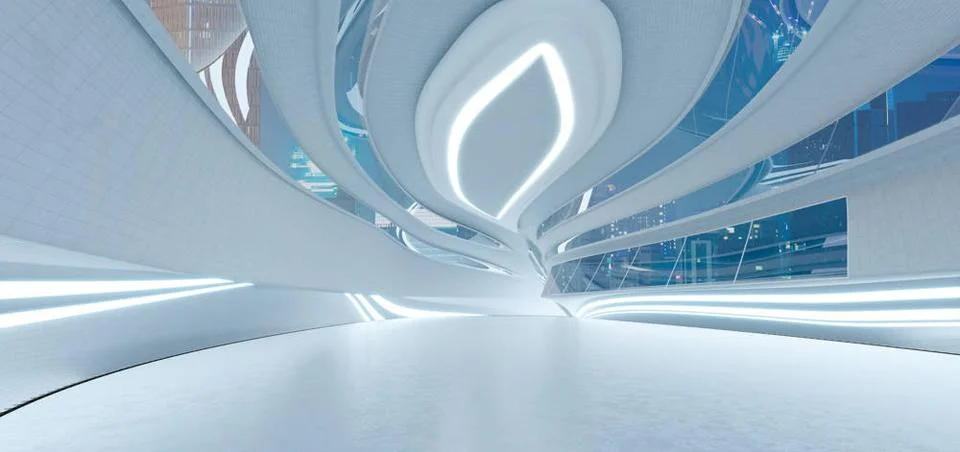 Futuristic streamlined interior space design 3D rendering futuristic strea... Stock Photos