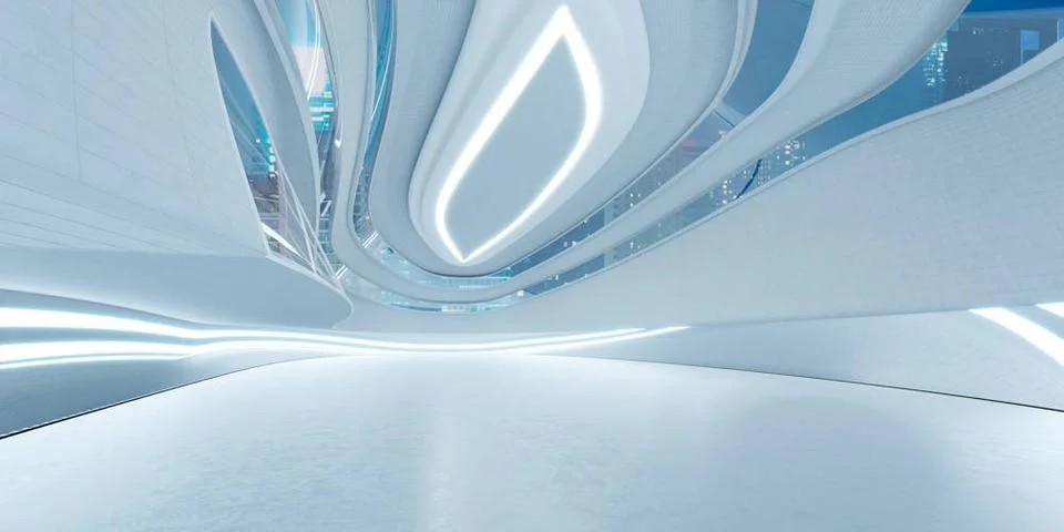 Futuristic streamlined interior space design 3D rendering futuristic strea... Stock Photos