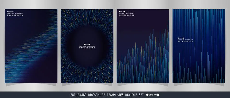 Futuristic stripe gradient blue lines  brochure set. Illustrazione stock