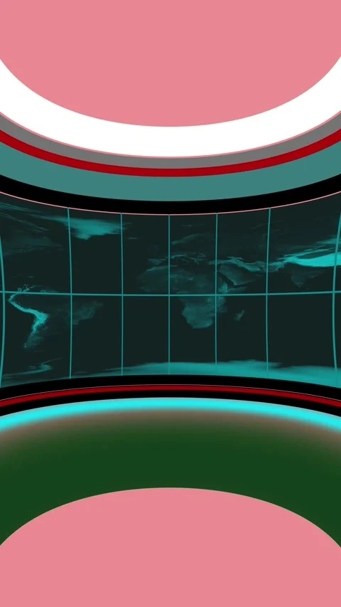 Futuristic studio set with grid background and cyan lighting. Stock Footage 345963865