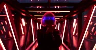 Futuristic Style. Cyberpunk Woman In Neon Glasses. Stock Footage