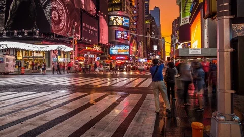 Futuristic Sunset near Time Square Stock Footage 88174479
