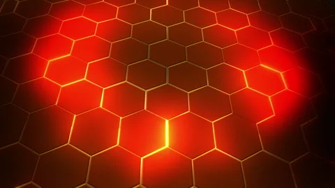 Futuristic surface concept with glowing orange lava hexagons. Stock Footage 244915034