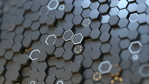 Futuristic surface with hexagons seamless loop 3D render animation Video stock 104049611