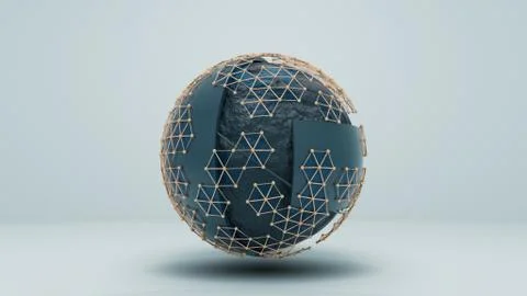Futuristic Surreal Stone Sphere. Material Design in 3D Rendering. Illustrazione stock