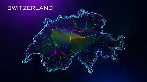Futuristic Switzerland Map Polygonal Connected Lines Dots Wireframe Network  Stockillustratie