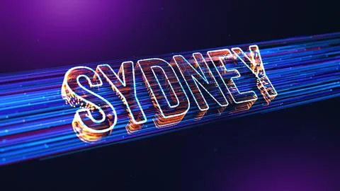 Futuristic Sydney 3D Perspective Text With Dotted Lines Particle Breeze Effect Illustrazione stock