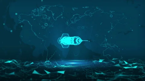 Futuristic Syringe with World Map and Digital Network Background 库存影片 342949188