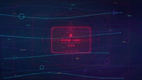 Futuristic System Alert Warning Interface with Digital Cyber Network HUD Stock Footage 341068818