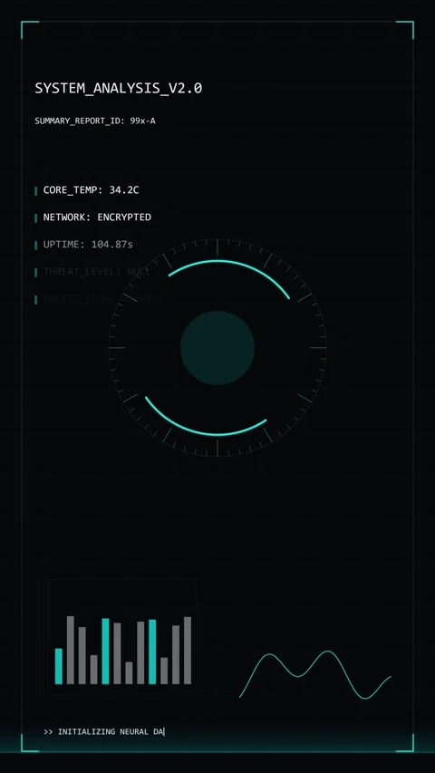 Futuristic System Analysis Interface Displaying Real-Time Data Streams on D.. Stock Footage 344952264