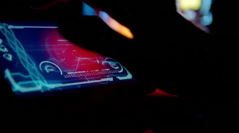 Futuristic tablet  with code and digital information hologram.  hud animation. F Stock Footage 63512772