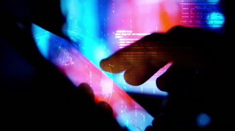 Futuristic tablet  with code and information hologram.  hud animation. Stock Footage 60740645