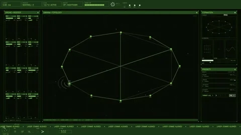 Futuristic tactical drone swarm control interface with green telemetry data.. Stock Footage 334092540
