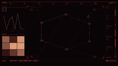 Futuristic tactical HUD interface featuring red telemetry data and digital .. Stock Footage 334090013