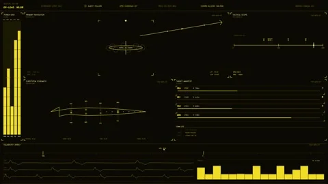 Futuristic Tactical HUD Interface with Golden Telemetry Data and Ship Subsy.. Stock Footage 334109978