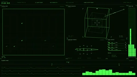 Futuristic Tactical HUD Interface with Green Telemetry Data and Navigation .. Stock Footage 334105714