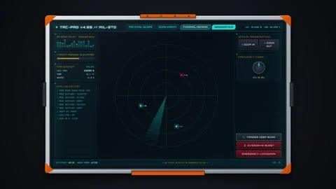 Futuristic Tactical Radar Interface on Digital Tablet Screen Stock Footage 348067511