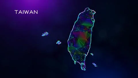 Futuristic Taiwan Map Polygonal Connected Lines And Dots Network Wireframe  イラスト素材