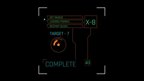 Futuristic Target Status Interface With Radius Data And Complete Indicator Stock Footage 344960977