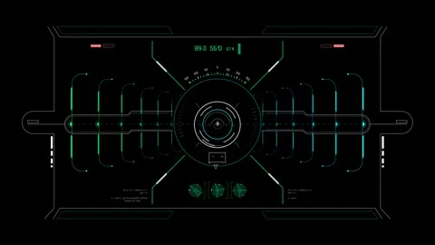 Futuristic Target Tracking HUD With Concentric Reticle And Alignment Grid Stock Footage 344951642