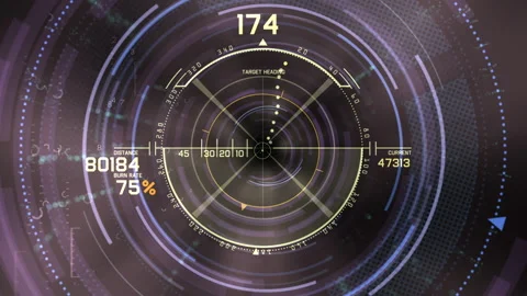 Futuristic Targeting HUD Interface With Circular Radar Data Metrics Stock Footage 319157188