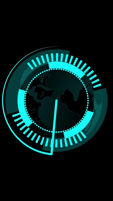 Futuristic Teal HUD Display with Earth Silhouette and Radar Elements cyan Stock Footage 337463060