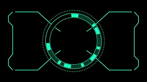 Futuristic teal hud interface frame with circular center glowing on dark ba.. Stock Footage 337366429