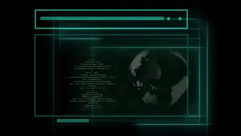 Futuristic teal interface with globe and code. Tech futuristic teal interfa.. Stock Footage 338348125
