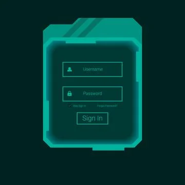 Futuristic Teal Login UI with Sci Fi Interface Design Stock Illustration