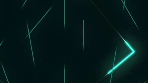 Futuristic teal neon lines on dark geometric background for modern tech footage Stock Footage 334140537