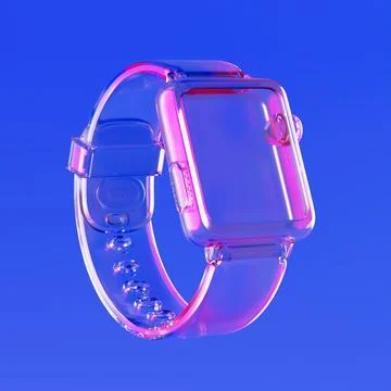 Futuristic Tech Accessory. Glass Transparent Smartwatch In Neon Pink And Bl.. 스톡 일러스트