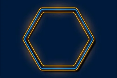 Futuristic tech background with blue yellow glowing neon hexagonal frame Illustrazione stock
