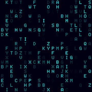 Futuristic tech background. Cyan sparse alphabet letters background. Small .. 库存插图
