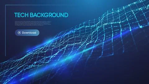 Futuristic tech background with glowing blue digital wave, abstract technology Stock Illustration