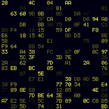 Futuristic tech background. Yellow sparse hexademical pairs background. Sma.. Illustrazione stock