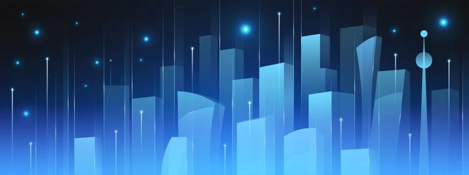 Futuristic tech cityscape with AI data streams Ilustración de archivo