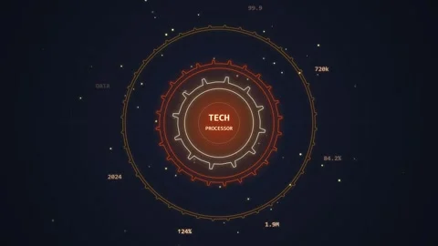 Futuristic Tech Gear HUD Interface Animation with Digital Data &amp; Particles Stock Footage 348073244