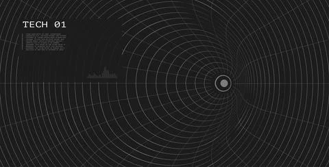 Futuristic tech HUD with warped circular grid and target center. Digital sci fi 스톡 일러스트
