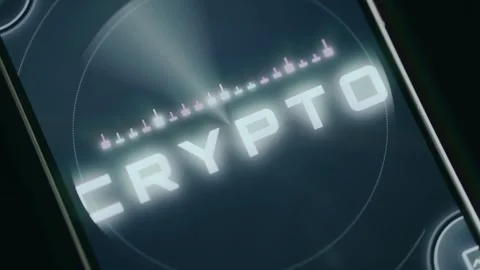 Futuristic tech-inspired graphic with word CRYPTO prominently featured Stock Footage 333838678