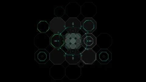 Futuristic Tech Interface with Geometric Patterns and Digital Grid Visualiz.. Stock Footage 341917918