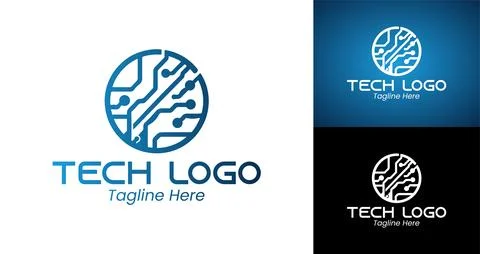 Futuristic Tech Logo with Circular Circuit Design 스톡 일러스트