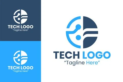 Futuristic Tech Logo with Digital Circuits and Symmetrical Shape Stock Illustration