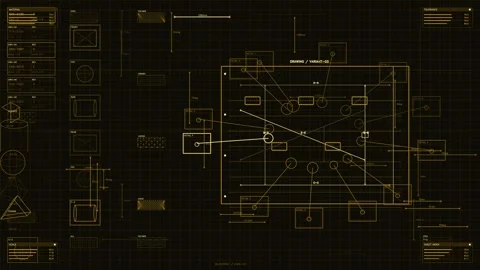 Futuristic Technical Blueprint HUD Interface with Engineering Schematics an.. Stock Footage 334094469