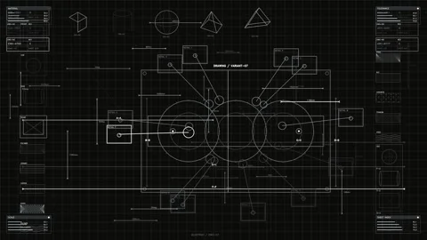 Futuristic technical blueprint schematic with geometric shapes and architec.. Vídeo Stock 334090209