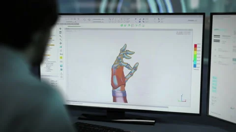 Futuristic technical machine creating a prototype of the realistic robotic hand Stock Footage 234419909