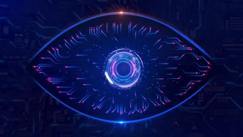 Futuristic techno background Cyber Digital Eye Hud elements Animation. Code sci Stock Footage 313723449